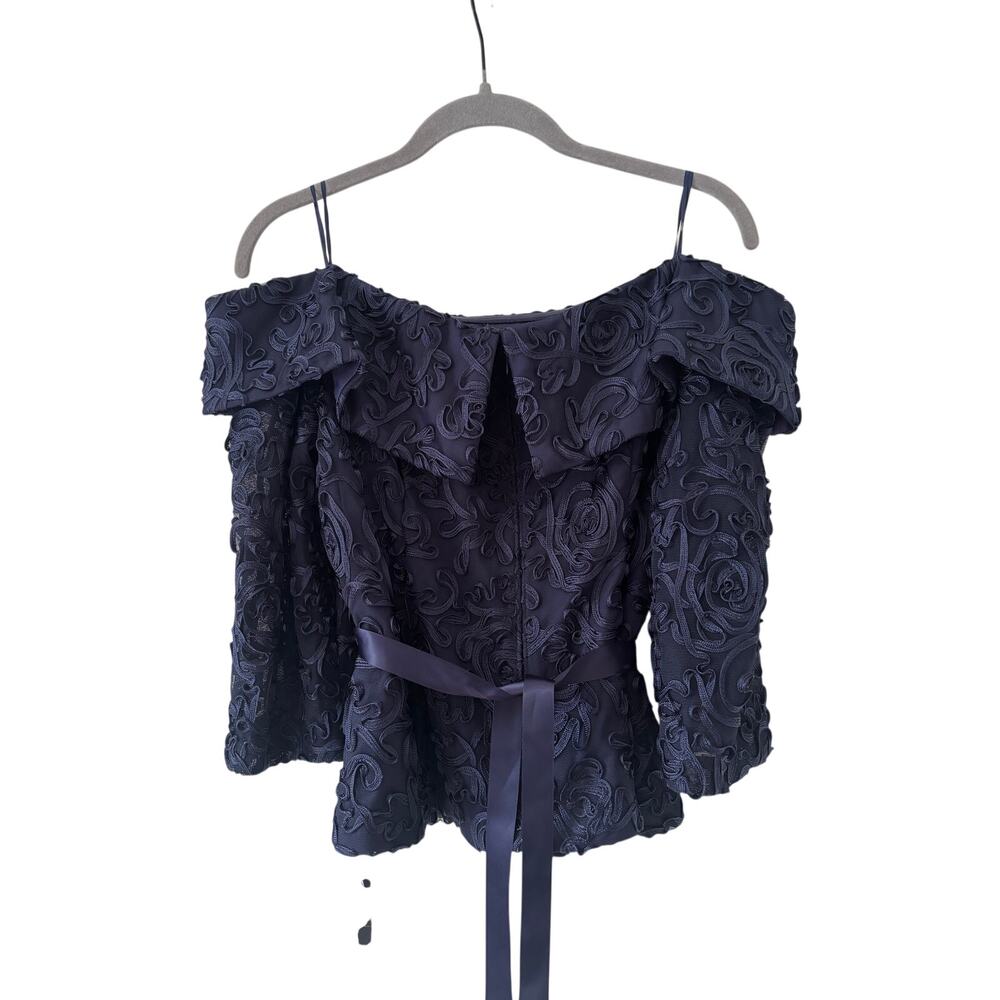 Alex Evenings Navy Lace Off-Shoulder Petite Blouse LP - Picture 8 of 9